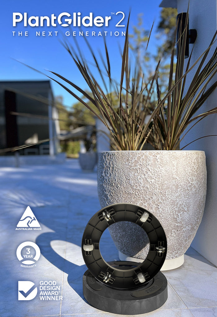 PlantGlider 2 product with a plant pot on a patio